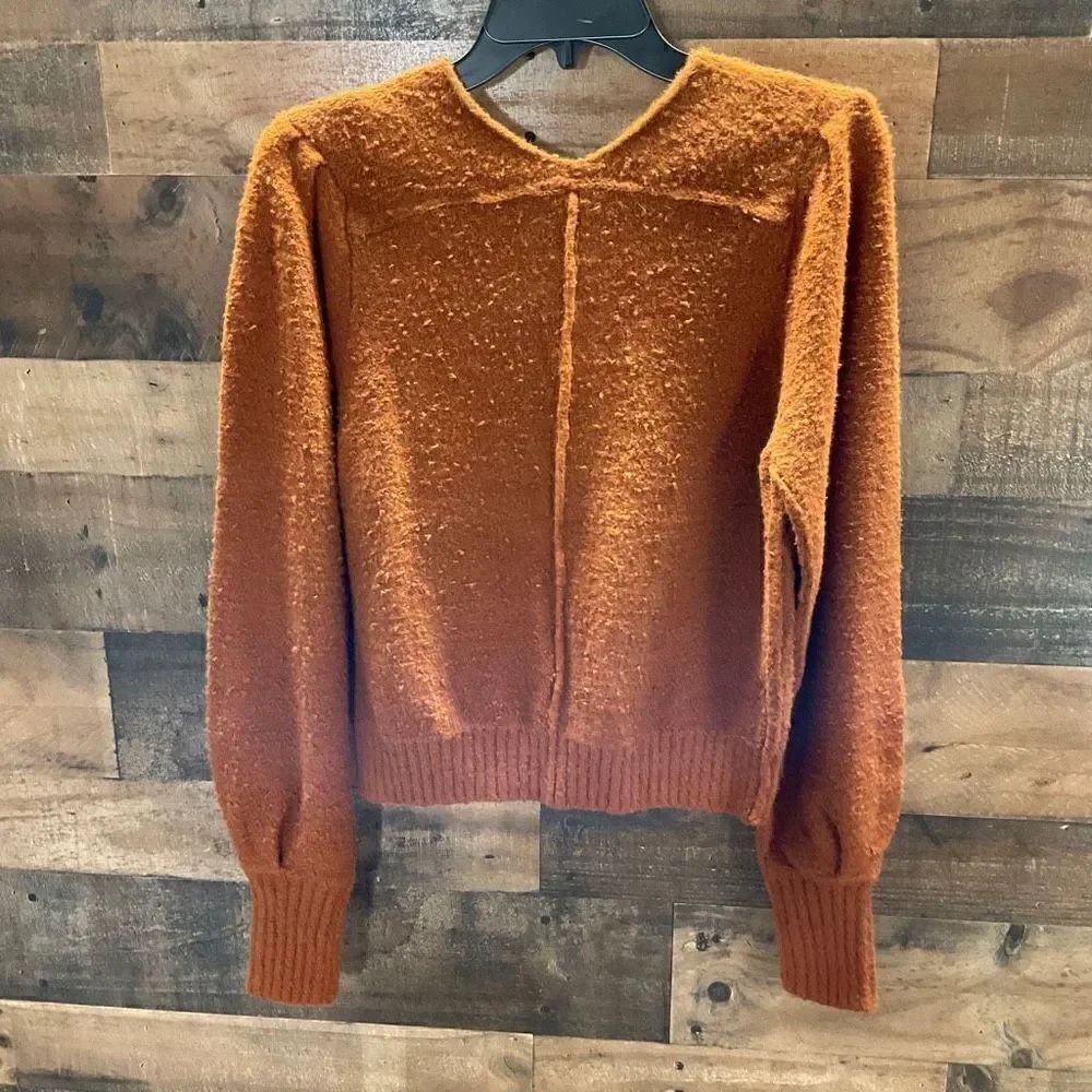 Free People Sweater Reverie Cropped V-Neck Burnt Butter Rust Brown Women XS - Picture 10 of 15